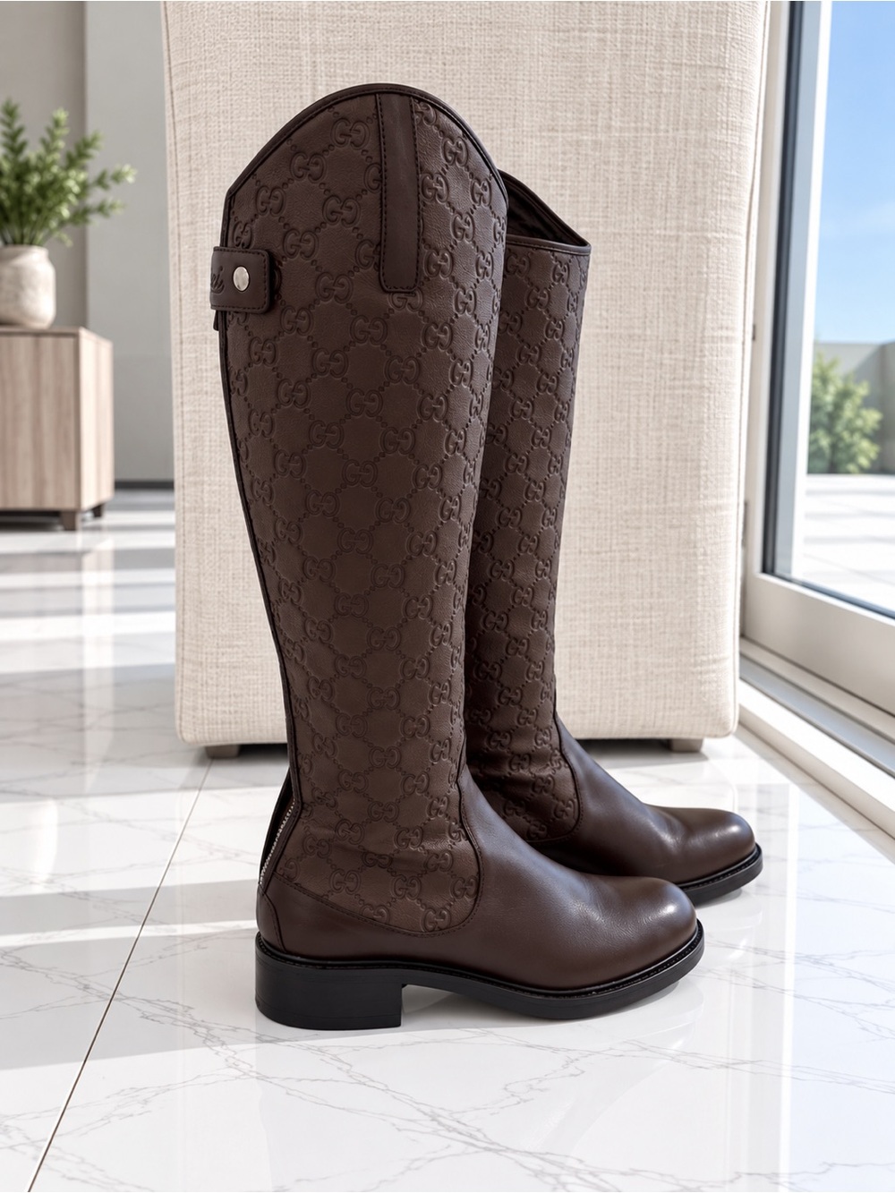 Gucci Guccissima Miro Soft Knee-High Riding Boots Chocolate Brown monogram logo - Picture 5 of 9